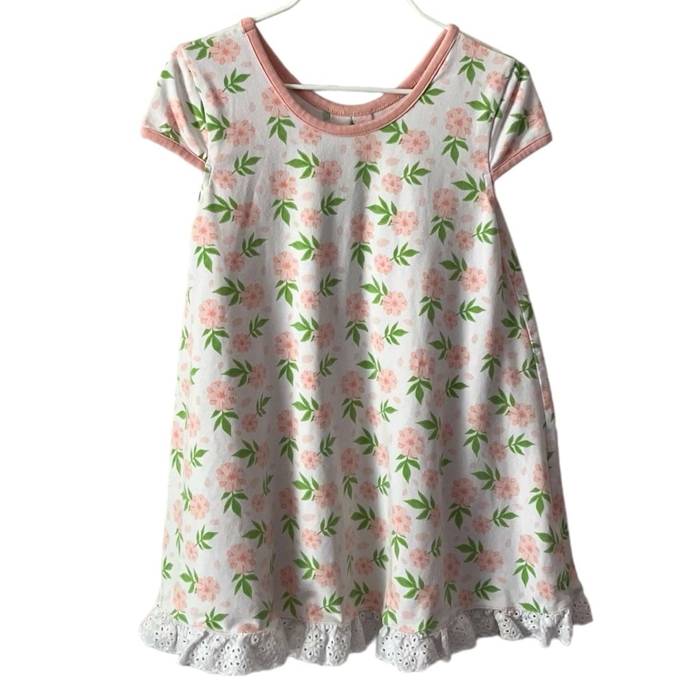 Serendipity by Shrimp & Grits Kids White W/Pink Flowers Eyelet Hem Dress Sz 4/5